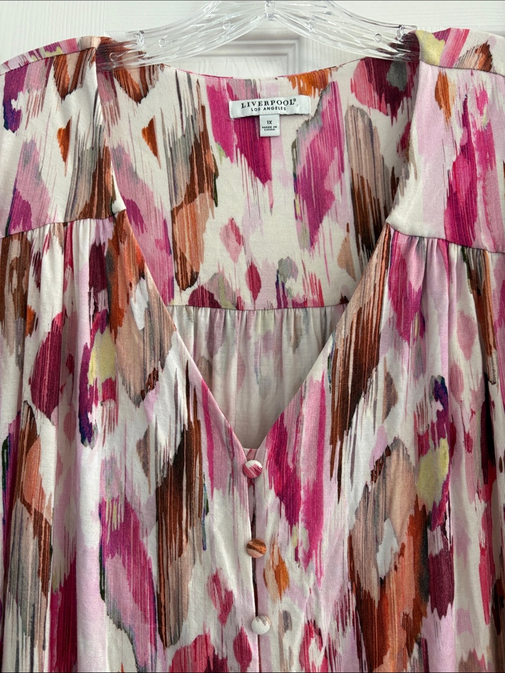 Liverpool Los Angeles Colorful Pink Rayon Spandex Blouse Women’s Plus Size 1X - Picture 5 of 7